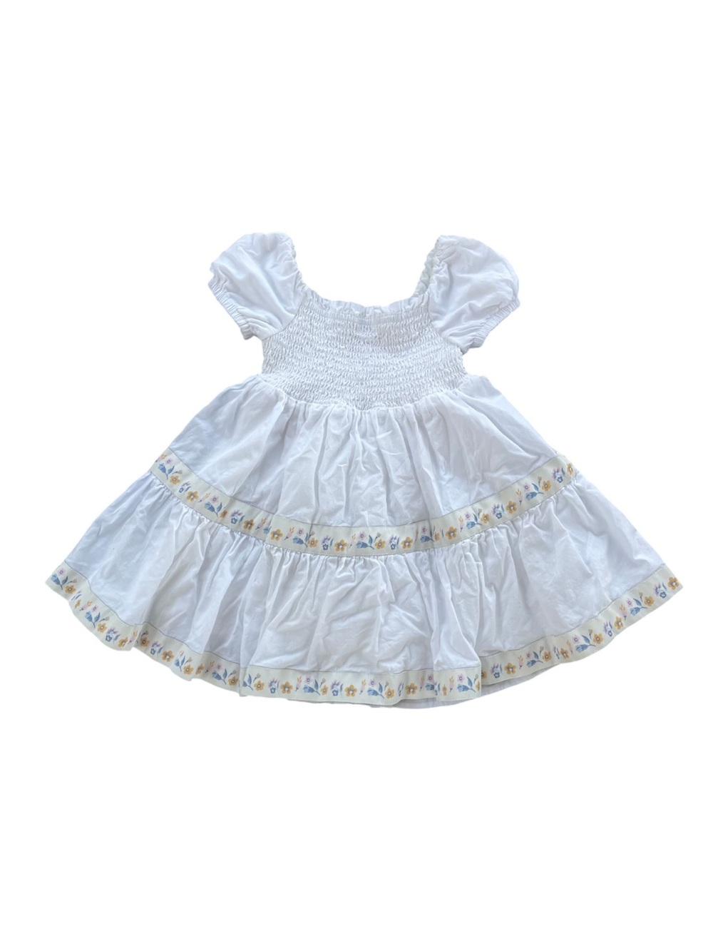 Rachel Zoe White Smocked Tiered Floral Trim Dress 2T
